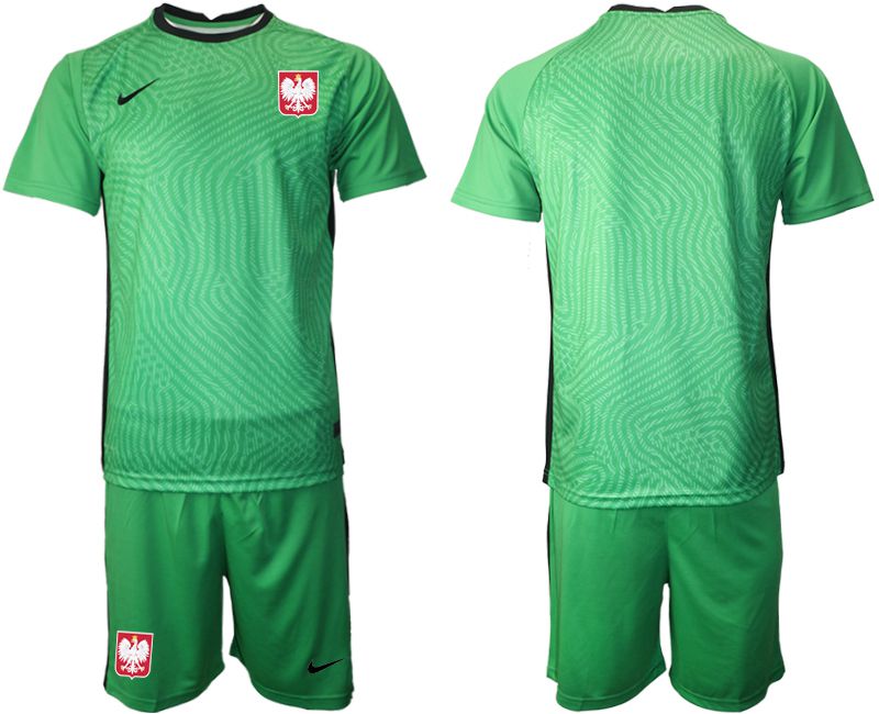Men 2020-2021 European Cup Poland green goalkeeper Blank Soccer Jersey